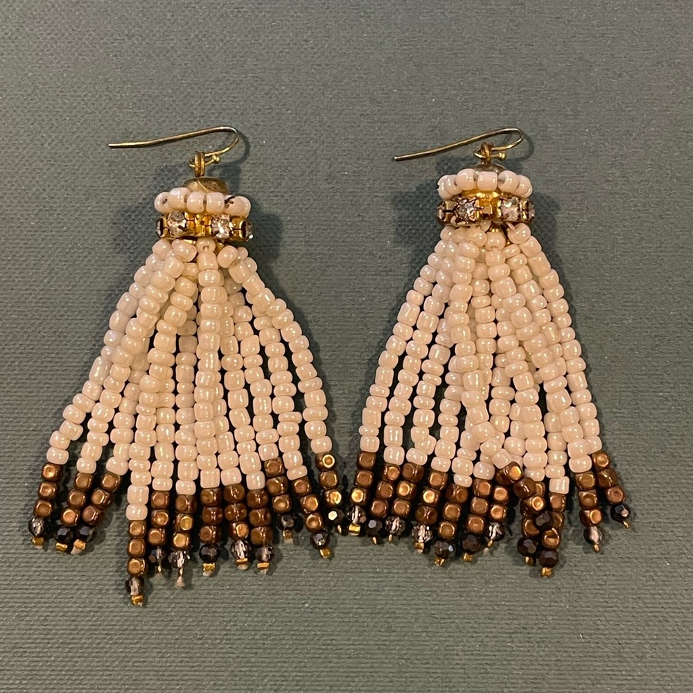White Beaded Fringe Earrings